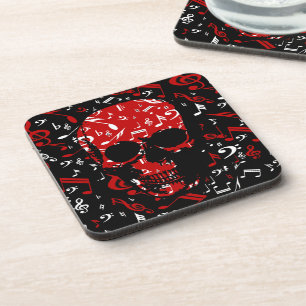Red Black Musical notes skull Coaster