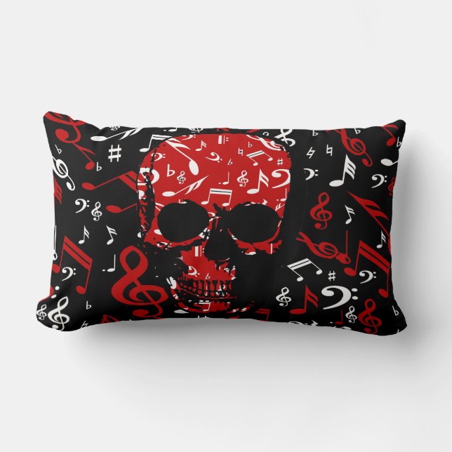 Red Black Musical notes skull Lumbar Pillow (Front)