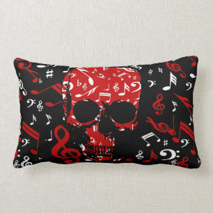 Red Black Musical notes skull Lumbar Pillow