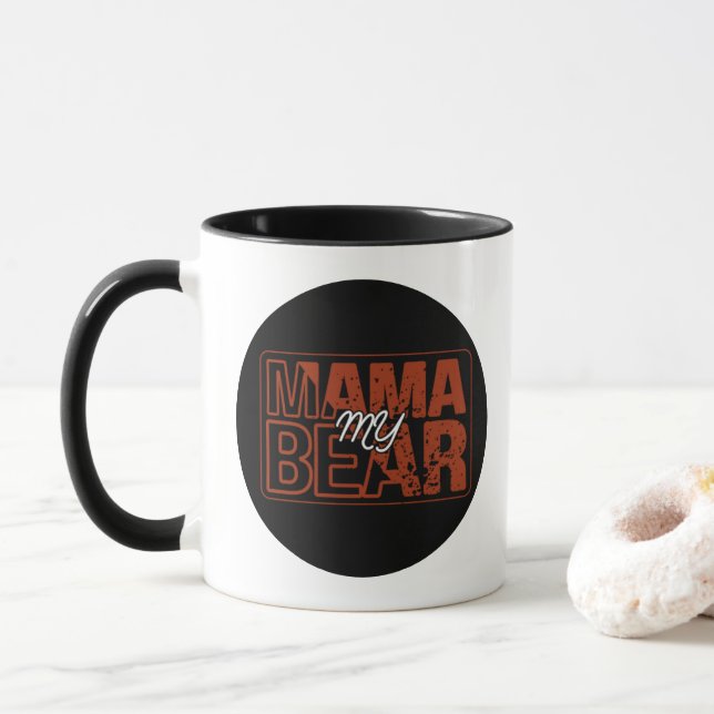 Red Black My Retro bear-mom Design Mug (With Donut)