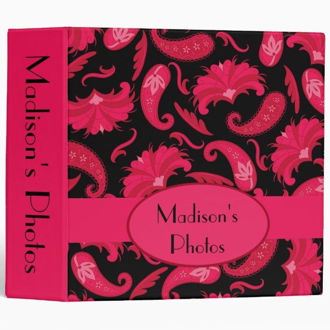 Red Black Name Personalized Paisley Album Notebook Binder (Front/Spine)