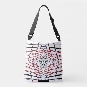 Red Black Netting Abstract Pattern Crossbody Bag