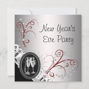 Red Black New Years Eve Party Invitations