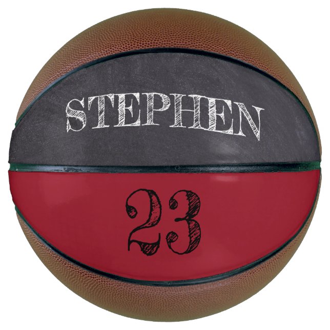 RED Black Number Chalkboard etching Named Basketball (Front)