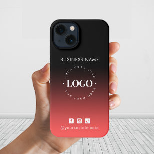 Red Black Ombre Business Logo & Social Media iPhone 13 Case