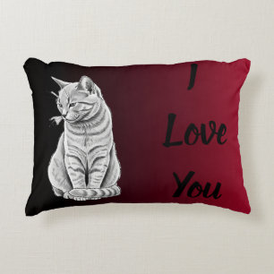 Red Black Ombre Cat Art I Love You Pet Bed Accent Pillow