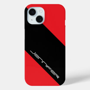 Red & Black, One Stripe, Name, Minimalist iPhone 15 Case