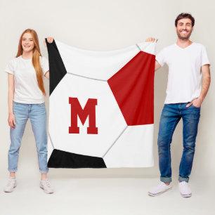 red black or ANY team colours monogrammed soccer Fleece Blanket