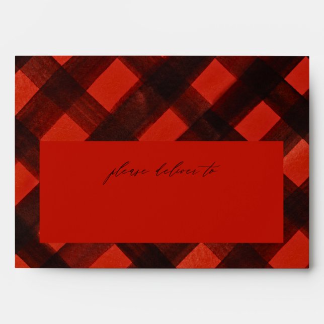 Red Black Paint Plaid Christmas Return Address Envelope (Front)