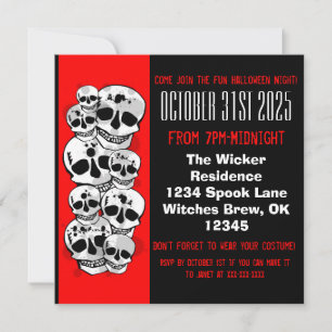 Red black paint splat skulls Halloween invites