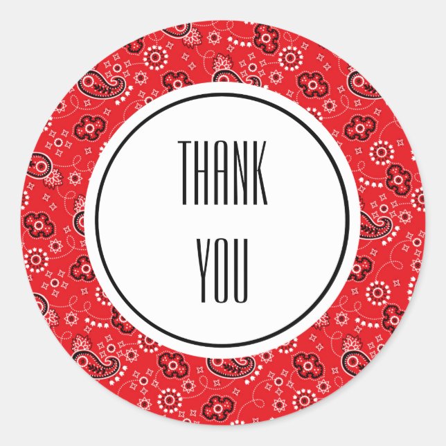 Red Black Paisley Bandana Print Personalized Classic Round Sticker (Front)