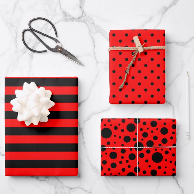Red/Black Patterns Wrapping Paper Sheet Set (Front)