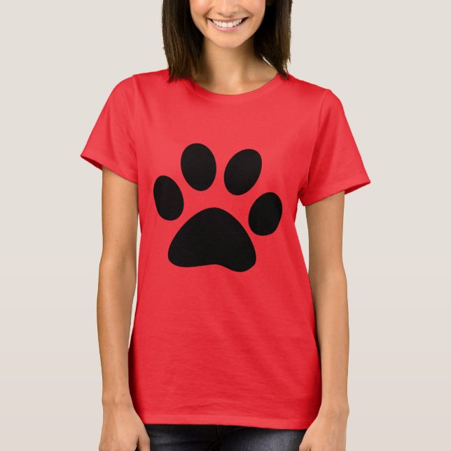 Red Black Paw Print Pattern Cute Modern Stylish T-Shirt (Front)