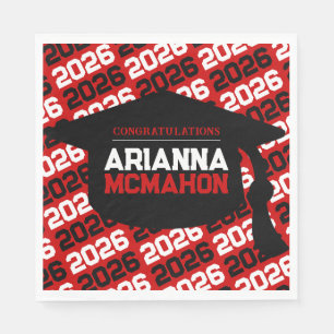 Red & Black Personalized Graduation Cap Paper Napkin