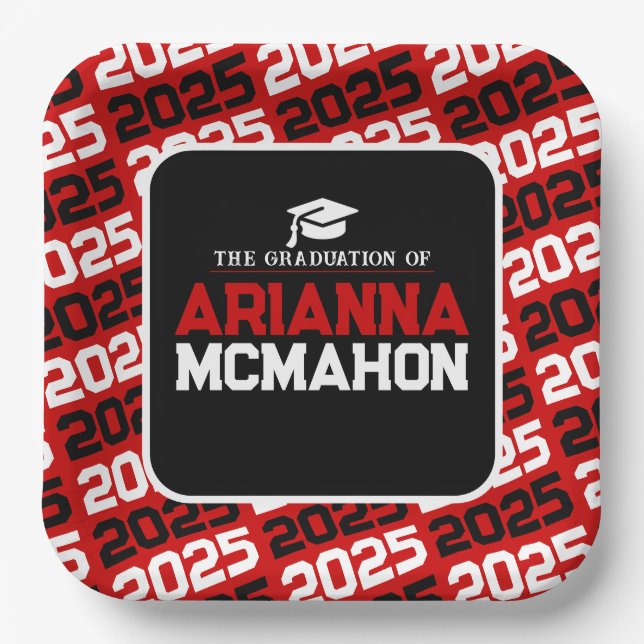 Red & Black Personalized Graduation Paper Plate (Front)