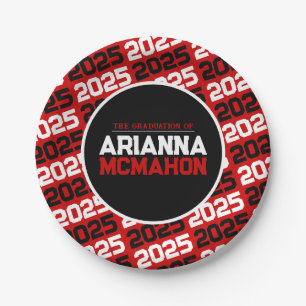 Red & Black Personalized Graduation Paper Plate