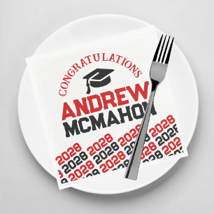 Red & Black Personalized Graduation Party Paper Napkin