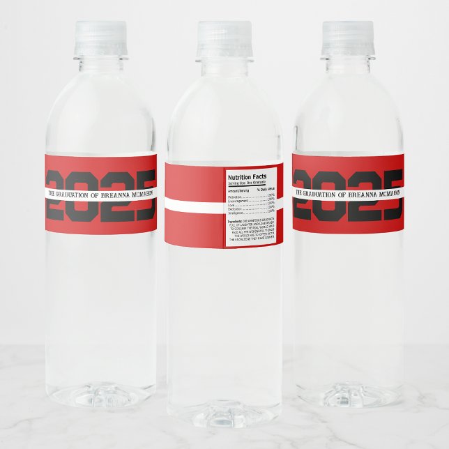 Red & Black Personalized Graduation Water Bottle Label (Creator Uploaded)