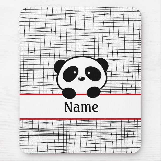 Red Black Personalized Panda Bear Mousepad (Front)
