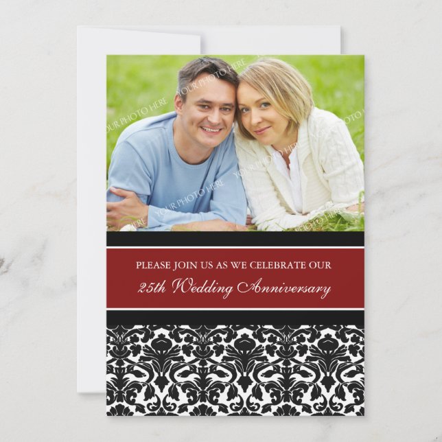 Red Black Photo 25th Anniversary Party Invitation (Front)