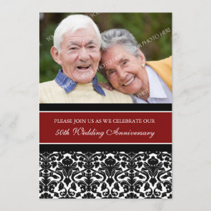 Red Black Photo 50th Anniversary Party Invitation