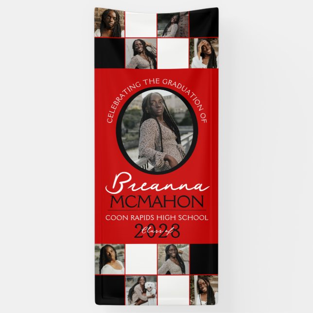 Red & Black Photo Collage Graduation Vinyl Banner (Vertical)