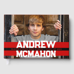 Red & Black Photo Graduation Personalized Guest Book