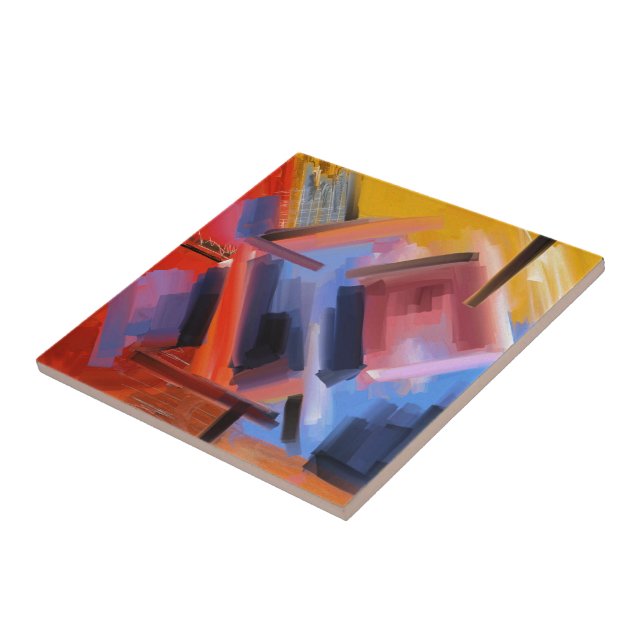 Red Black Pink Blue Contemporary Fine Art Tile (Side)