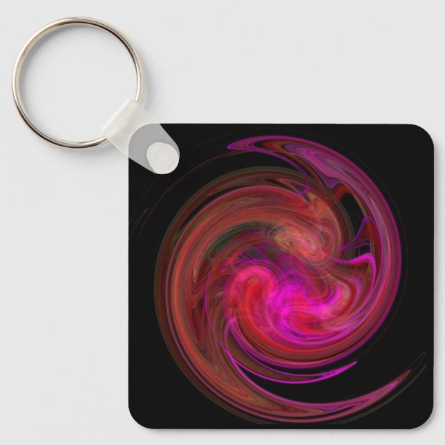 RED BLACK  PINK LIGHT VORTEX,Fractal Art Keychain (Front)