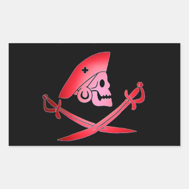 RED BLACK PIRATE BANNER WITH SKULL ,CROSSED SWORDS STICKER (Front)