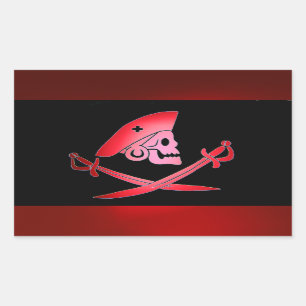 RED BLACK PIRATE BANNER WITH SKULL ,CROSSED SWORDS STICKER