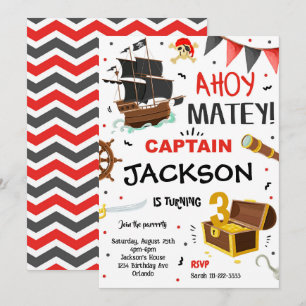Red Black Pirate Invitation Anniversaire