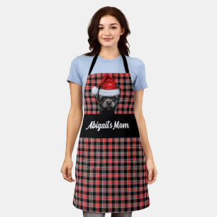 Red Black Plaid and Affenpinscher Dog Christmas Apron