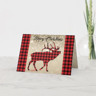Red & Black Plaid Bull Elk Christmas Card