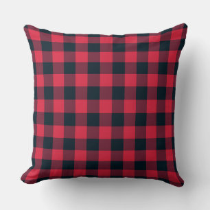 Red Black Plaid Chequered Pattern Throw Pillow