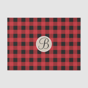 Red Black Plaid Chequered Rustic Monogram Initial Tissue Paper