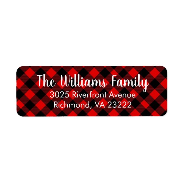 Red Black Plaid Christmas Return Address (Front)
