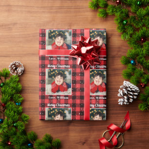 Red Black Plaid Custom Photo Christmas Holiday Wrapping Paper