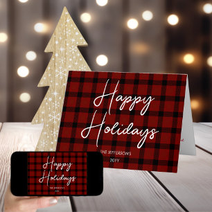 Red & Black Plaid Happy Holidays    Holiday Card