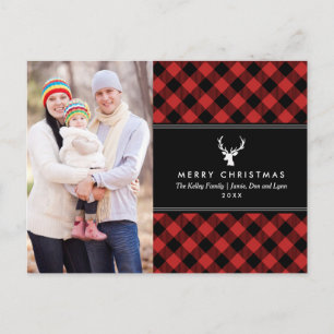 Red & Black Plaid Holiday Photo Postcard