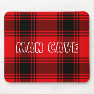 Red Black Plaid Man Cave Mouse Pad