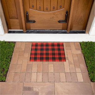 Red Black Plaid Minimalist Christmas Doormat