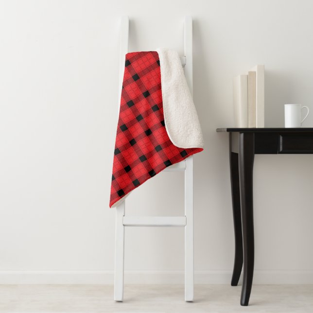 Red Black Plaid Minimalist Christmas  Sherpa Blanket (In Situ)