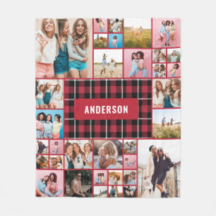 Red black plaid modern minimal pampas 34 photo fleece blanket