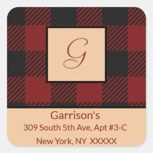 Red &  Black Plaid Monogram Return Address Seal