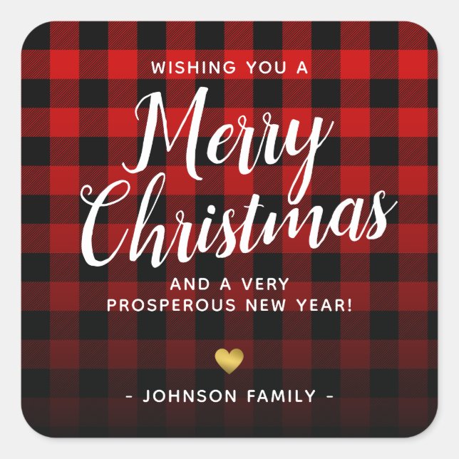 Red Black Plaid Ombre Merry Christmas Gift Tag (Front)