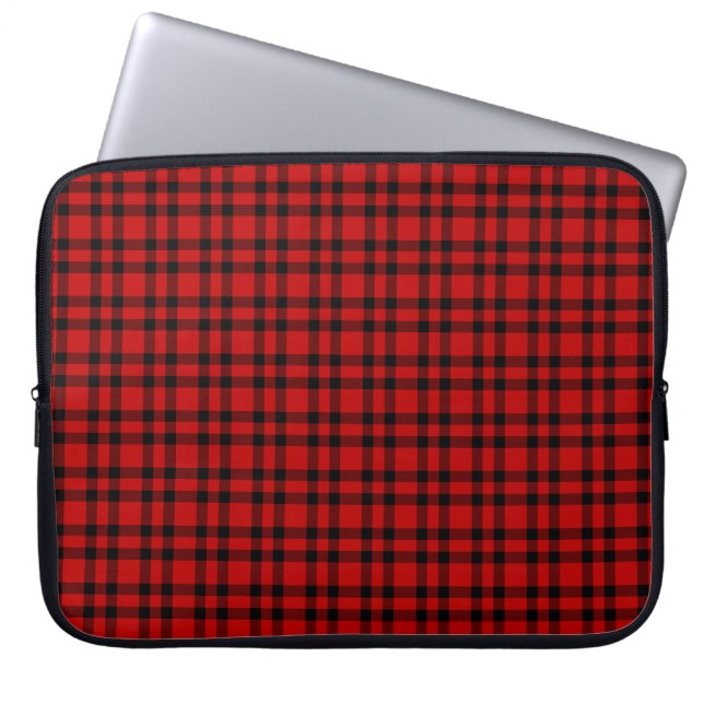 Red Black Plaid Pattern Laptop Sleeve (Front)