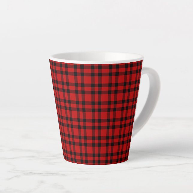 Red Black Plaid Pattern Latte Mug (Right Angle)