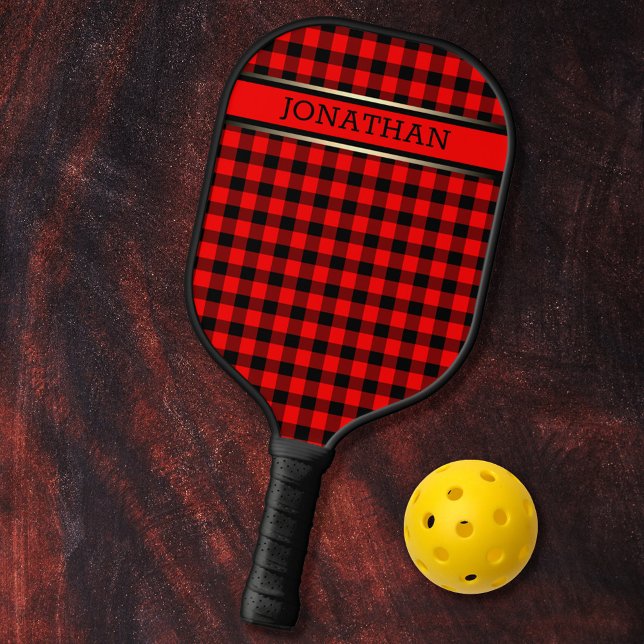  Red & Black Plaid Pattern Name Modern Eyecatching Pickleball Paddle (Creator Uploaded)