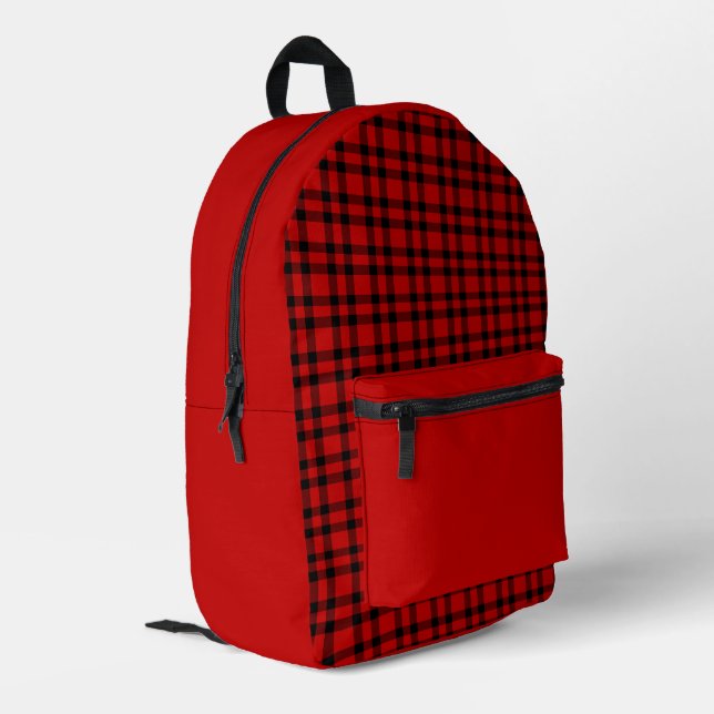 Red Black Plaid Pattern Printed Backpack (Back Corner Left)